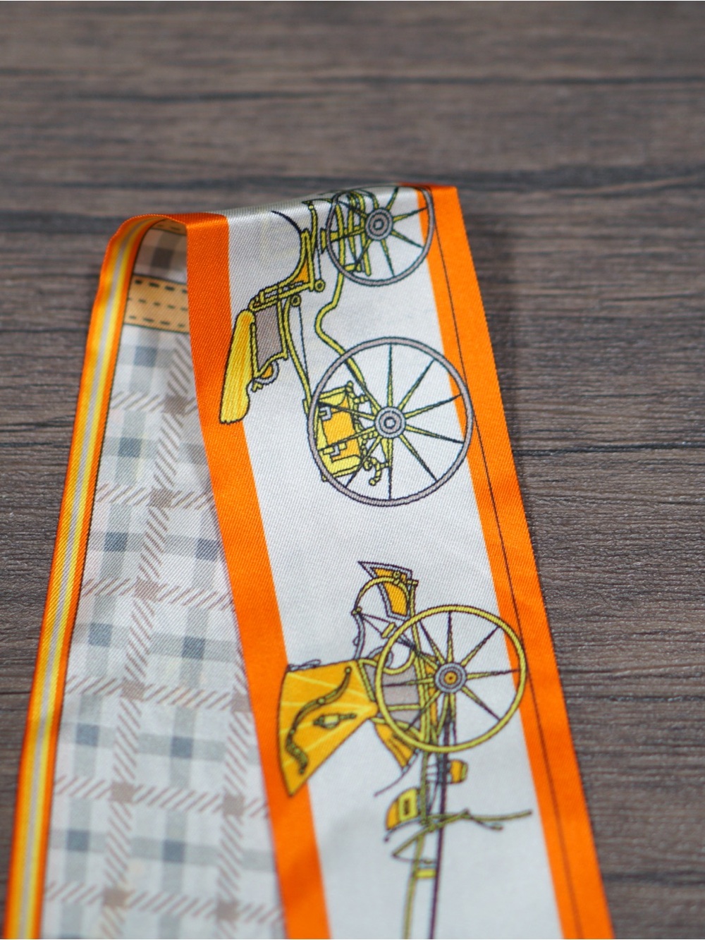 Silk Scarf Accent Ribbon in Orange and Yellow Carriage Print